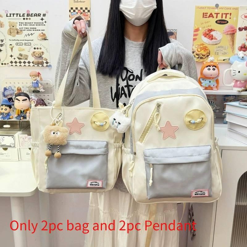 Cute Color Blocked Star Collage Student Backpack And Shoulder Bag Pendant With