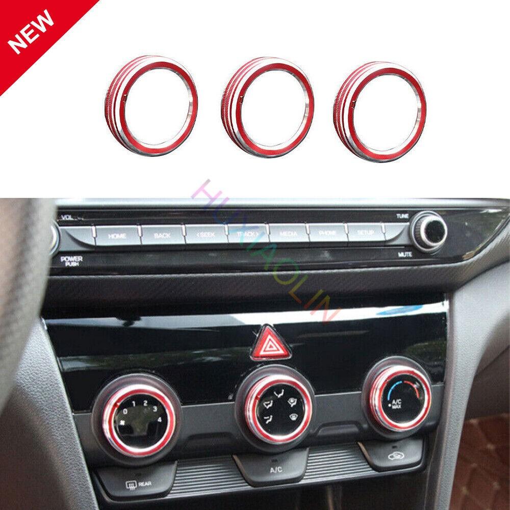 For Hyundai Elantra 2019-2020 Red Aluminum Console Air Conditioning Knob Trim 3X