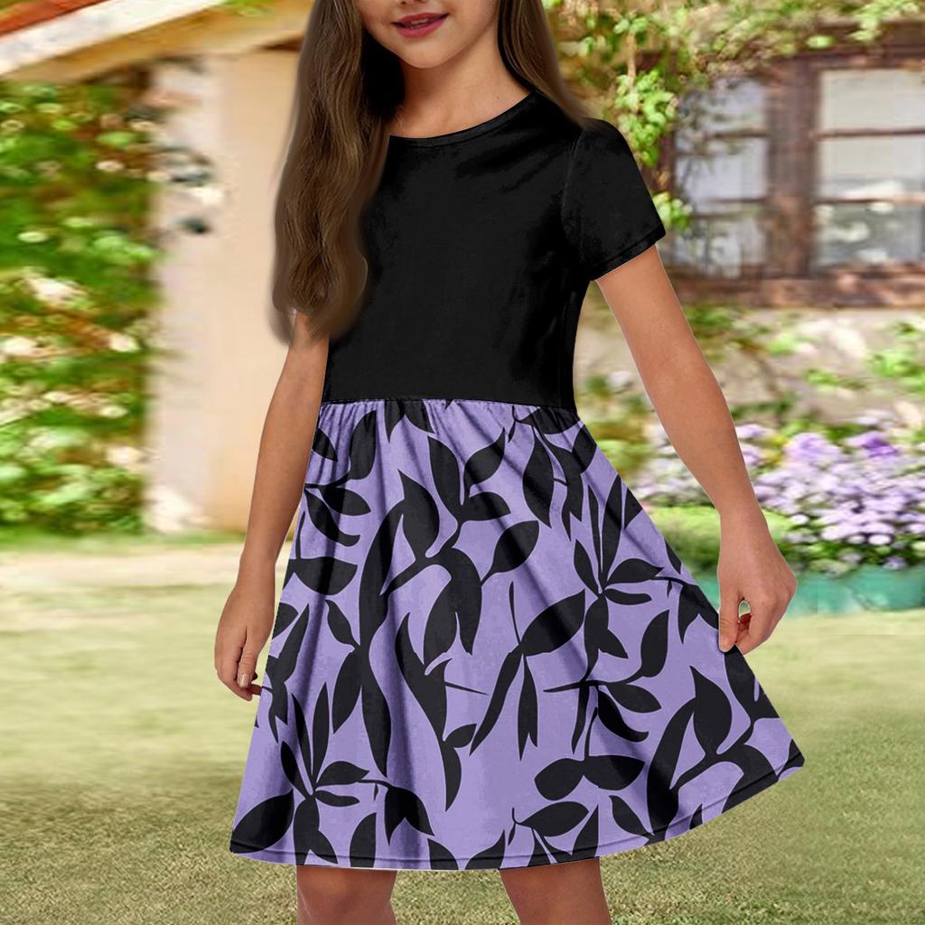 Girl Summer Dress  Solid Color & Print Sleeveless Dress With Pocket Casual Dress Shorts Sleeve Party Dress