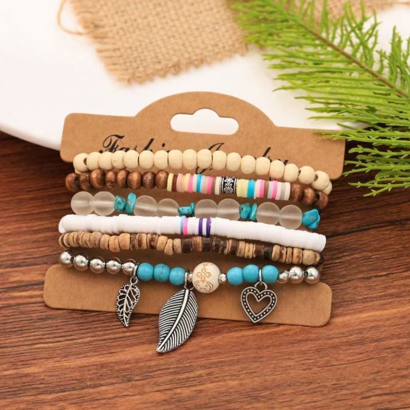 Bohemian Coconut Shell Wood Beads Beaded Soft Pottery Pearl Stone Leather Men's and Women's Bracelets Bracelets