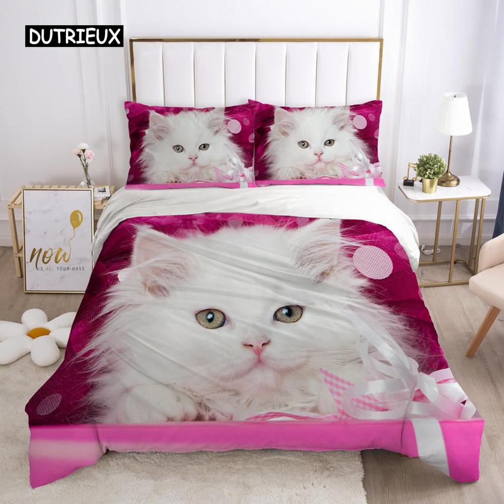 Cat Duvet Cover Set Cat Lover Gifts Bedding Set Microfiber Cute Kitten Pattern Animal Theme Double Queen King Size Quilt Cover