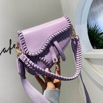 Fashion Ladies Saddle Bag Girls Niche Shoulder Crossbody Hundred Solid Colours Ladies Handbag Braided Tote PU Material