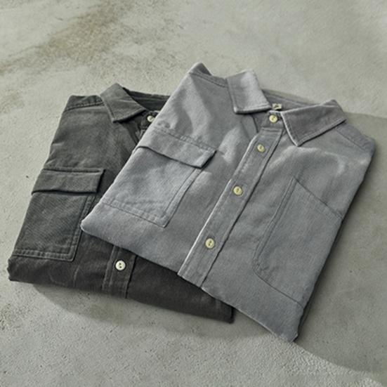 Men Autumn Shirt Single-breasted Loose Solid Color Long Sleeves Flap Pocket Dress Up Soft Turn-down Collar Spring Coat for Daily Wear