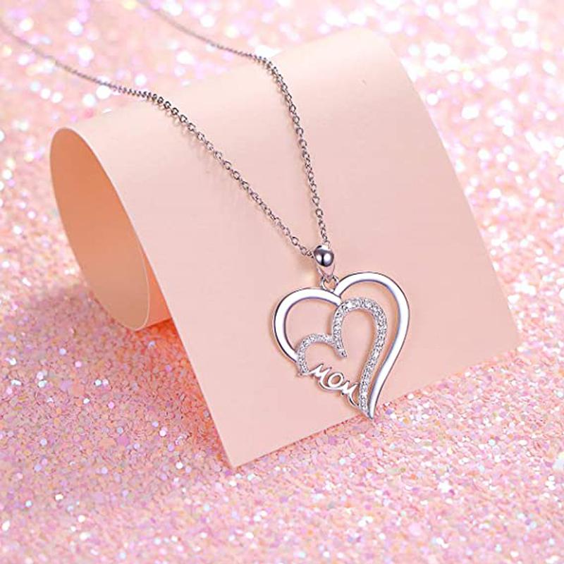 Huitan Double Love Necklace for Women Paved Dazzling Crystal Cubic Zirconia Mom Wedding Anniversary Gift Luxury Trendy Jewelry
