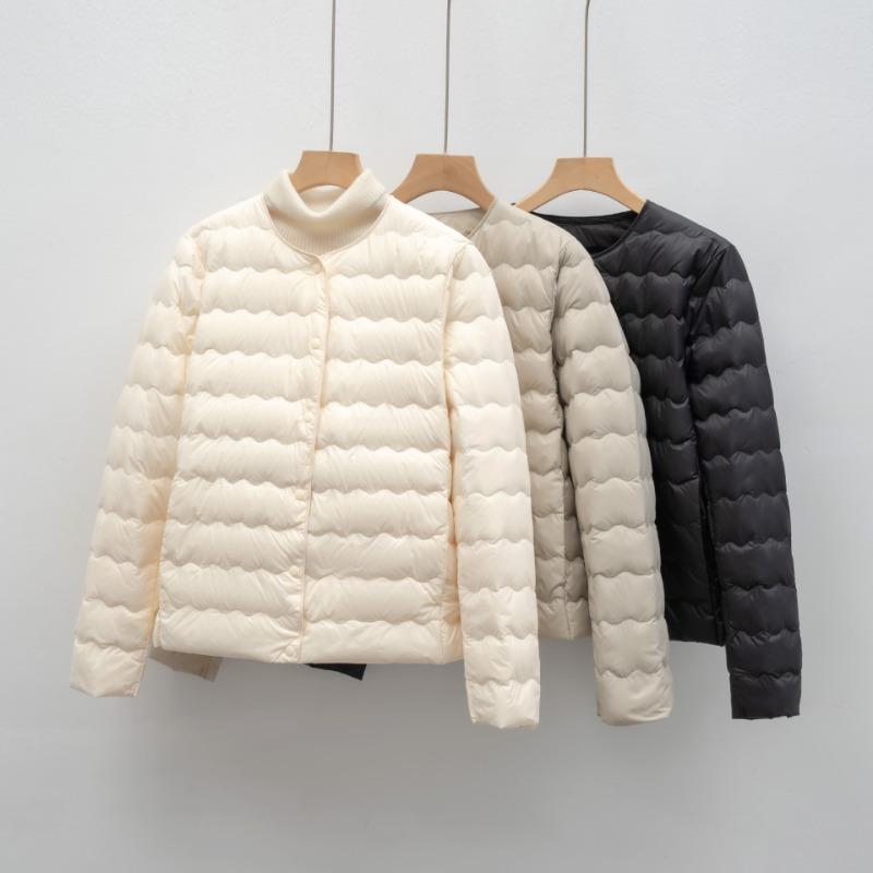 Daunenfutter neuer nationaler Standard 90 Daunen vielseitiger Rundhalsausschnitt schlichtes Wellenmuster Herbst- und Winterjacke Daunenjacke Damen