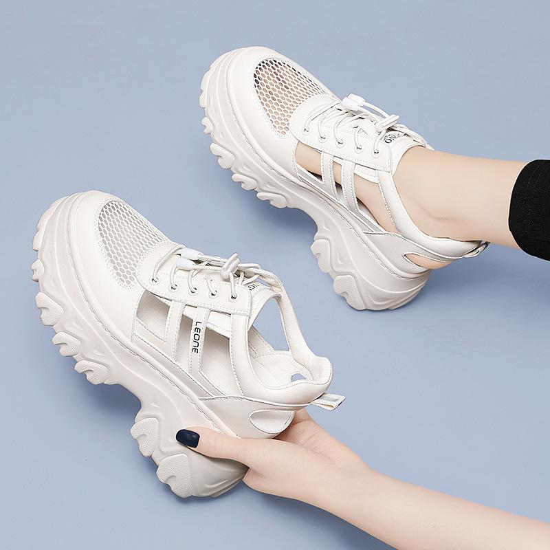 Thick sole inner height small women's shoes new spring and summer casual all-black dad shoes