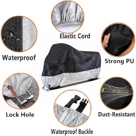 Motorcycle Covers, Outdoor Waterproof Motorbike Covers with Lock-Holes & Storage Bag, Fits Up To 96.5" Motorcycles
