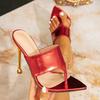 Women's High-heeled Sandals Red Fashion One-pedal Stiletto Fashion Party Pointed Split-toe Simple High-heeled Sandals