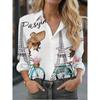 Ladies Printed Long Sleeve Shirt Fashion Lapel Casual Daily Women Tops