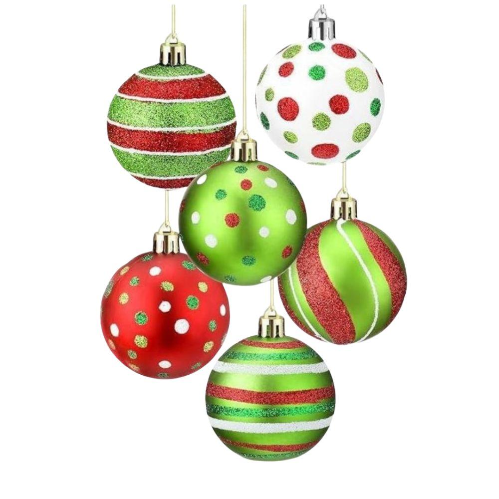 12pcs New Glittering Christmas Balls Ornament Hanging 2.4 Inch Swirl Elf Balls Red Green Plastic Christmas Baubles Holiday Decor
