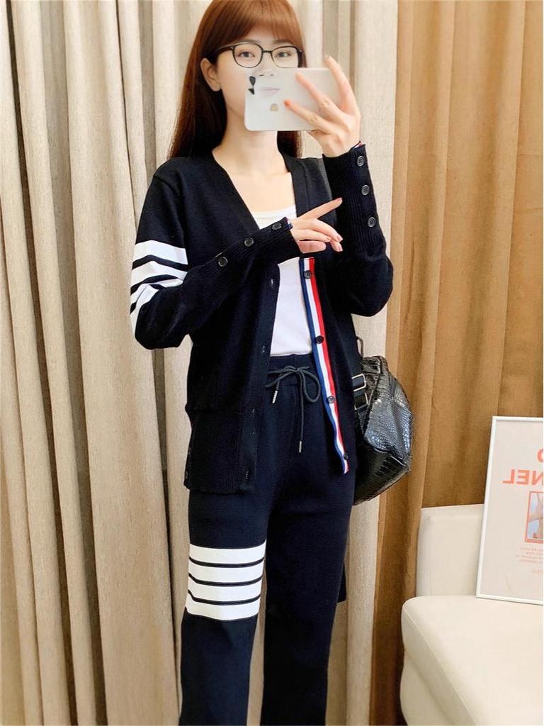 Four-Bar Stripe Unisex Knitted Cardigan - Loose Fit, College Style, Plus Size, Perfect for Spring and Autumn.