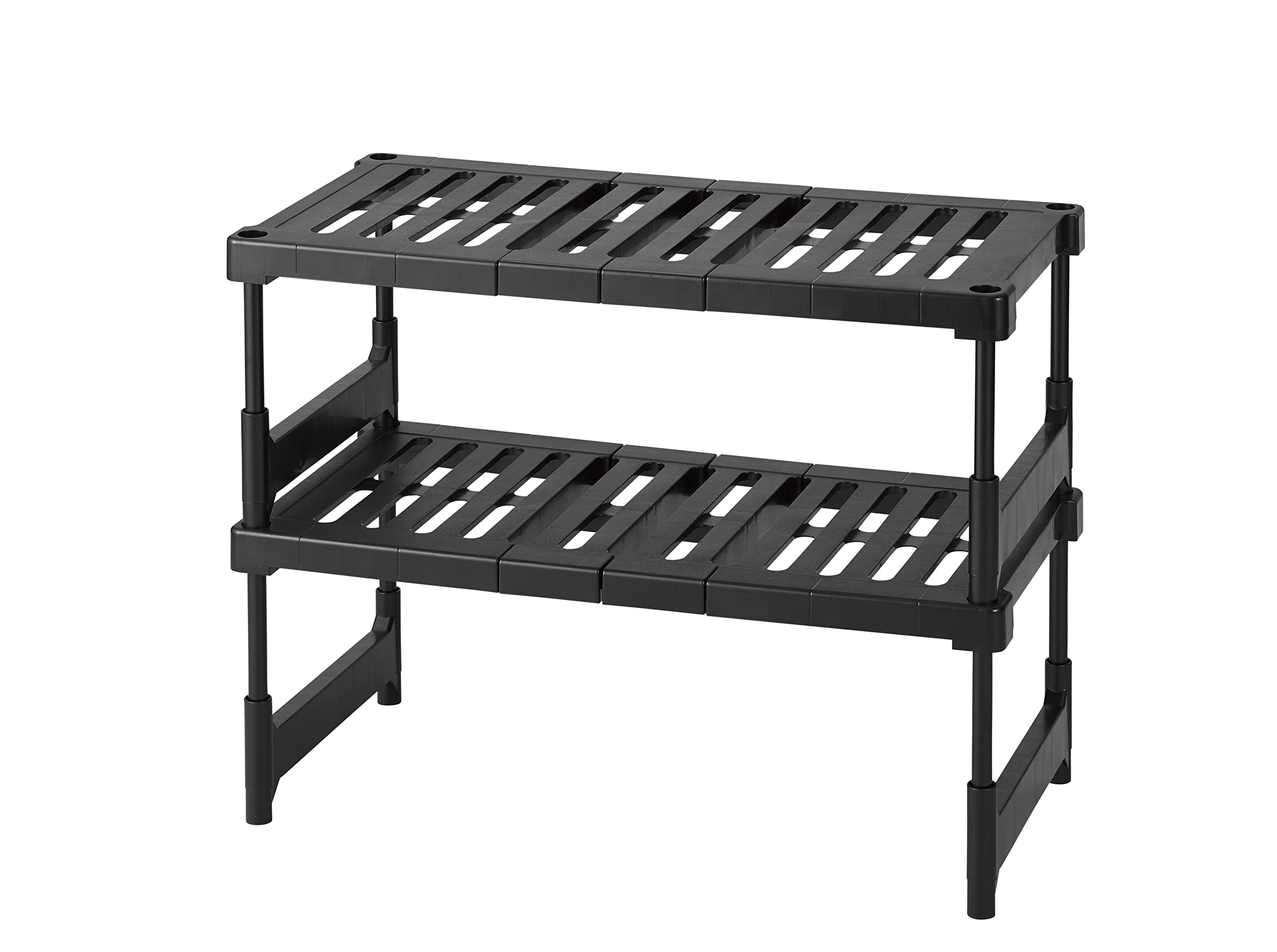 

BLKP Pearl Metal Storage Shelving Unit, Set of 2, Extendable Closet Slatted Shelves, Width 76-92cm x Depth 37cm x Height 30-35.7cm, Black, N-7878