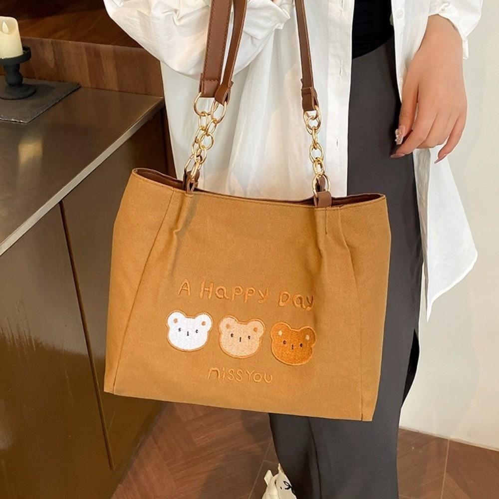 Large Capacity Cartoon Tote Bag Korean Style Canvas Handbag Fashion Bear Shoulder Bag Girls