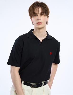 CLEVER FIELD Clover Embroidered Essential Pique T-Shirt_Black