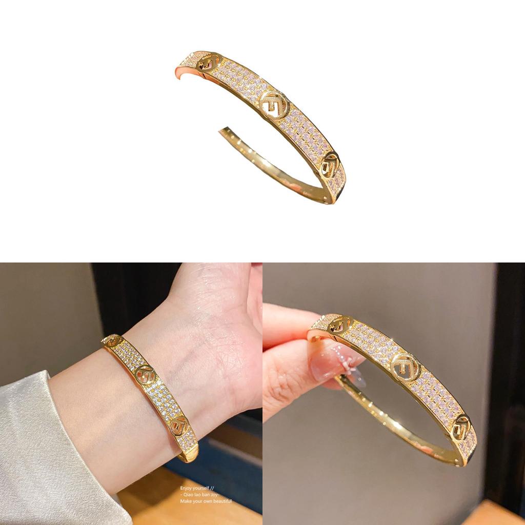 18k Gold Plated Zirconia Hollow Cuff Bracelet For Women Fashion Jewelry