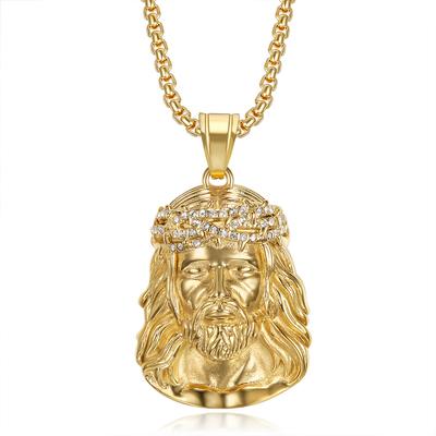 Religious Necklace with Gold-plated Diamond Jesus Pendant and Necklace