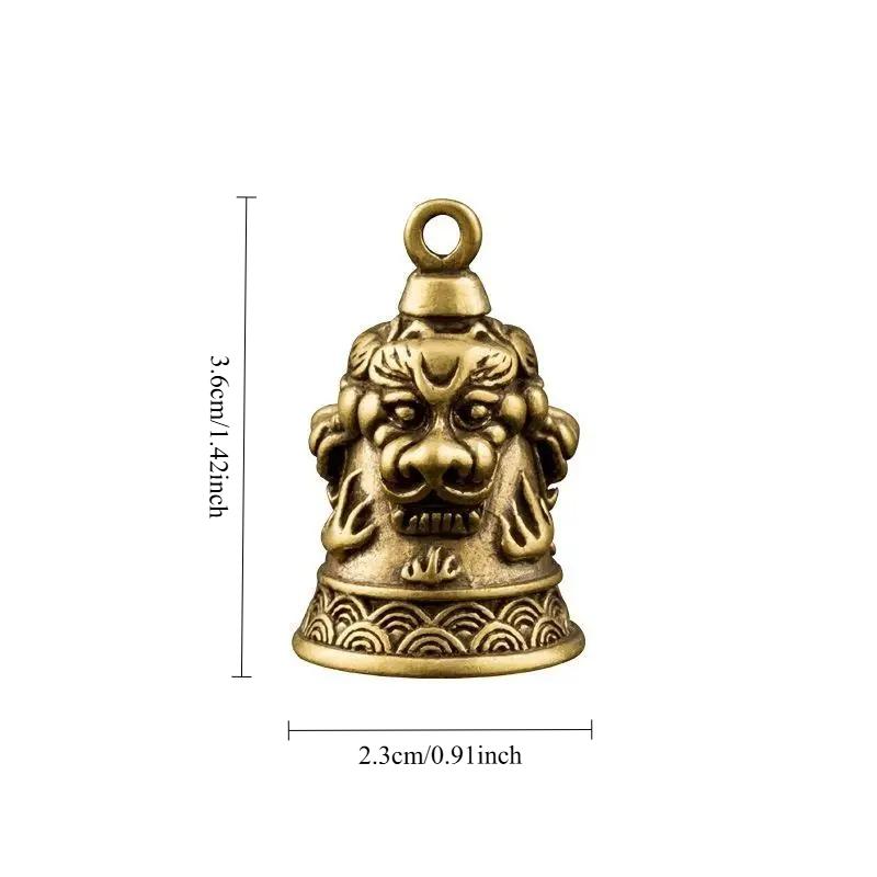 2pcs Three Lions Head Bell Small Ornaments Desk Feng Shui Decorations Retro Brass Keychain Pendants Home Decor for Living Room