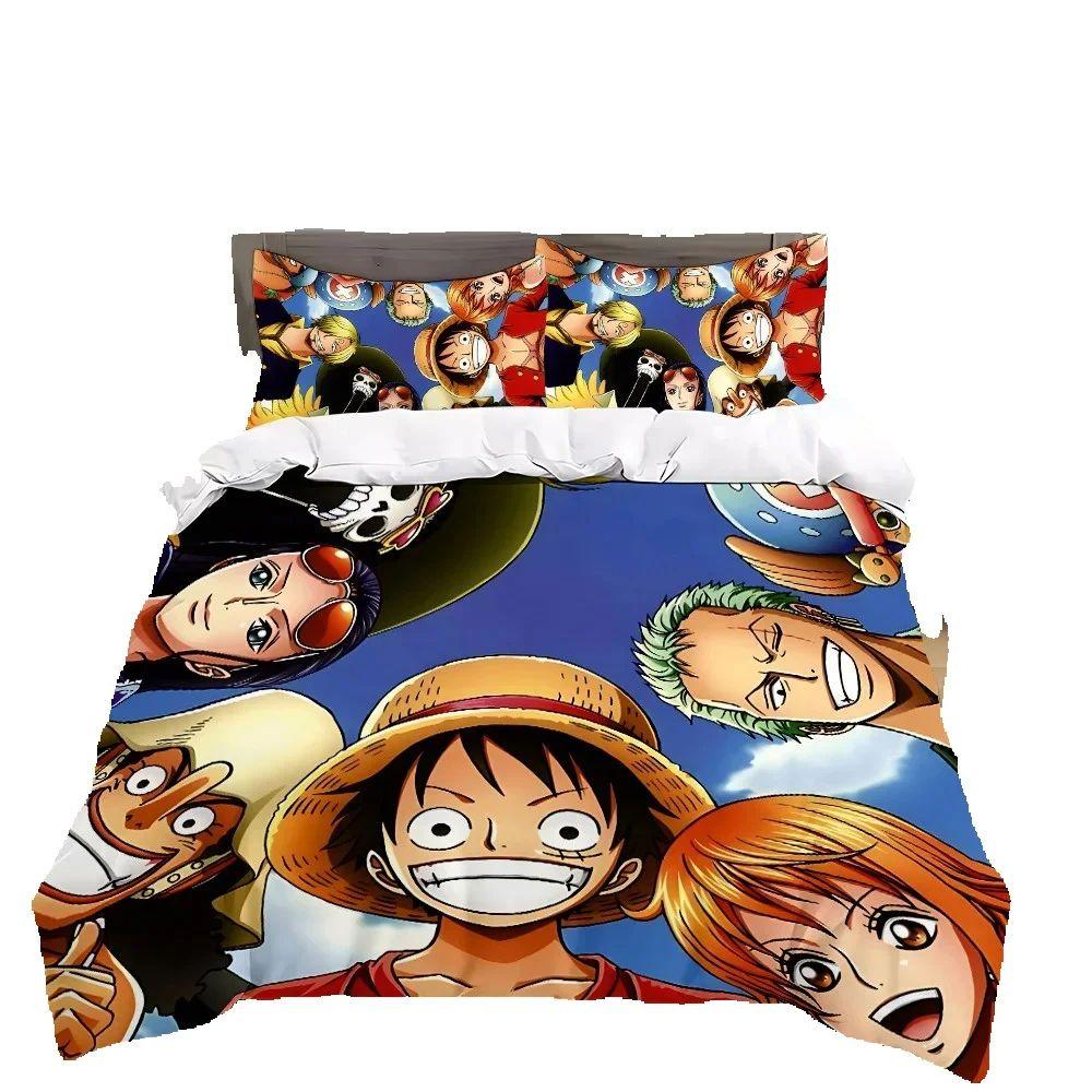 One Piece Luffy Poszwa na kołdrę Poszewka na poduszkę Domowy Zestaw poszwy na kołdrę, Zestaw pościeli Anime Boy 2/3 szt. Dekoracja sypialni, Prezent dla chłopca