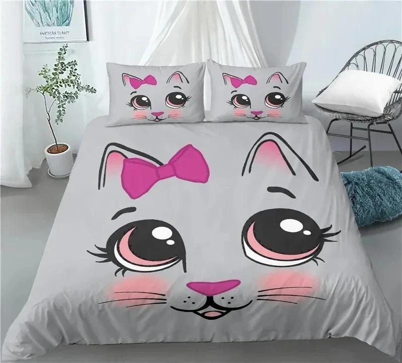 Cat Duvet Cover Queen Size,Cartoon Kitten Sleeping on Crescent Moon Stars Night Dreams Polyester Comforter Cover for Boys