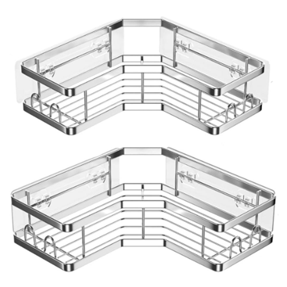 2Pcs L-Shape Punch-Free Iron Storage Rack Bathroom Kitchen Organization Corner Mounted Shelf A