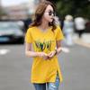 Women's Mid-Length Loose Letter T-Shirt, Korean Style Summer Casual Half-Sleeve White Top