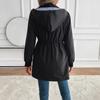 European and American Women's Clothing Elegant Casual Drawstring Waist Hooded Zipper Jacket Long Trench Coat