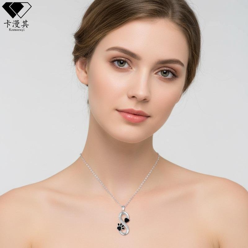 Knn-31 infinity symbol heart paw print necklace - women's cartoon jewelry with diamond accents