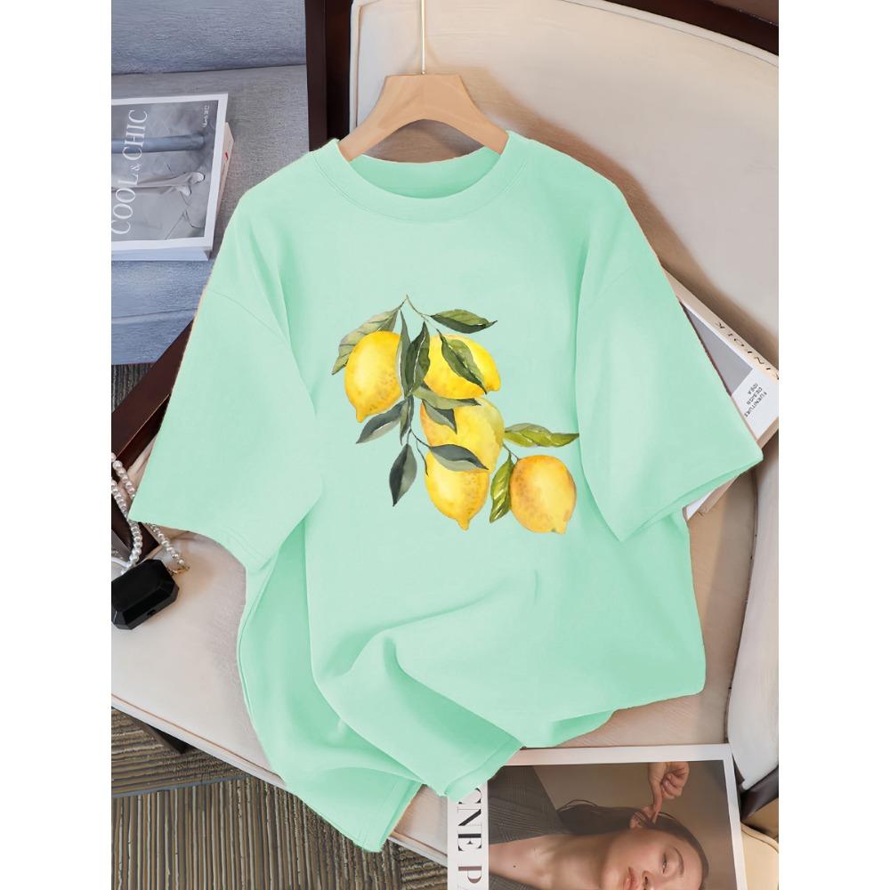 Verão Criativo Padrão Limão Feminino Casual Tops Macios Moda Camiseta Legal Roupa Algodão Rua Manga Curta Para Mulheres Camisetas