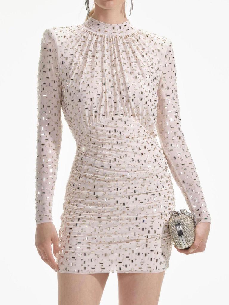 Women's Luxury Mesh Round Neck Long Sleeve Bodycon Dress