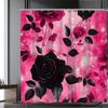 Open 1pcs Pink Rose Flower Theme Digital Printed Shower Curtain, Shower Curtain with Hooks, Home Decor, Curtain Home Decor