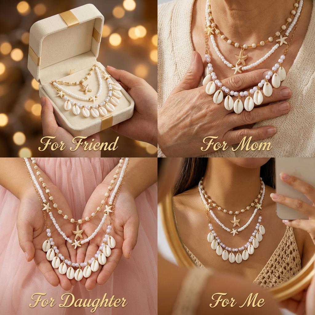 Bohemian Multilayer Starfish Shell Pendant Necklace for Women Handmade Imitation Pearl Beaded Choker Beach Party Charm Jewelry