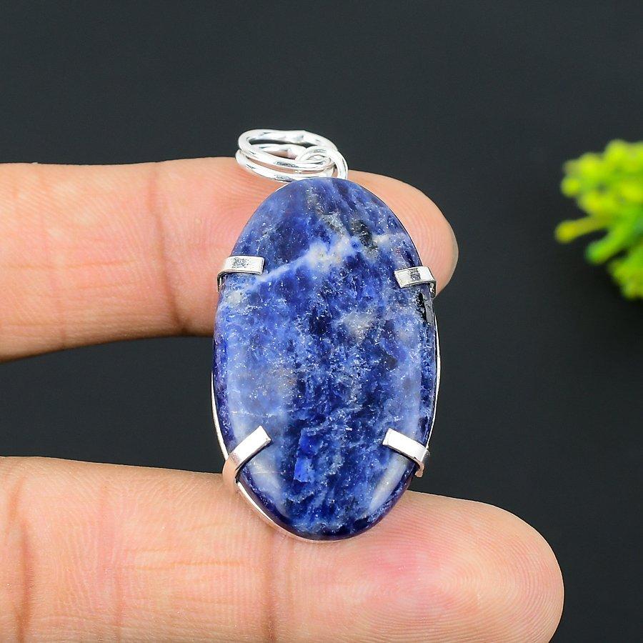 Sodalite Gemstone Handmade 925 Sterling Silver Jewelry Pendant 2.05" P0y45