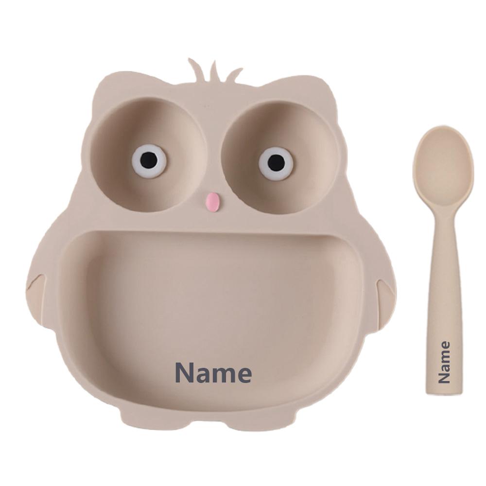 

Non-Toxic Silicone Tableware Set Waterproof And Easy To Clean Free Name Engraving Creative Gifts For Babies
