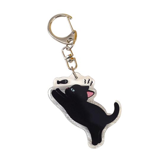 2D Flat Acrylic Cat Charm Keychain Pendant Black Cat Hanging