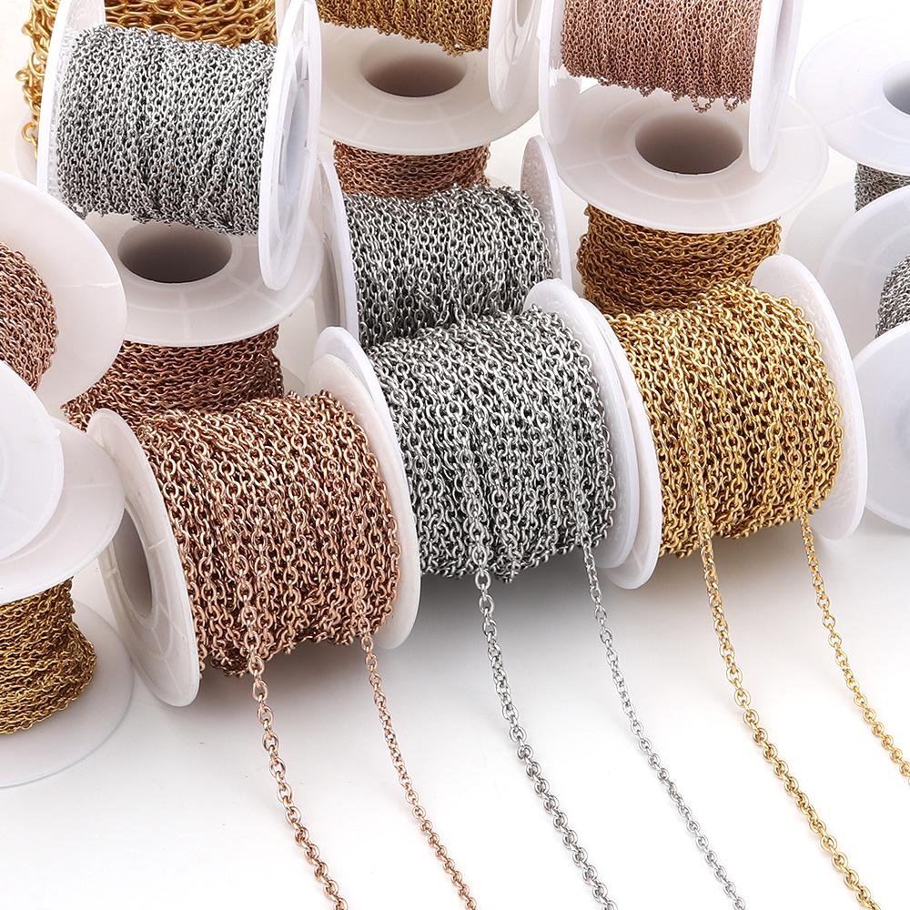 10yards/roll No Fade Stainless Steel Cross Chains O-shape Twisted Bulk Link Chains For DIY Necklace Bracelet Jewelry Accessories