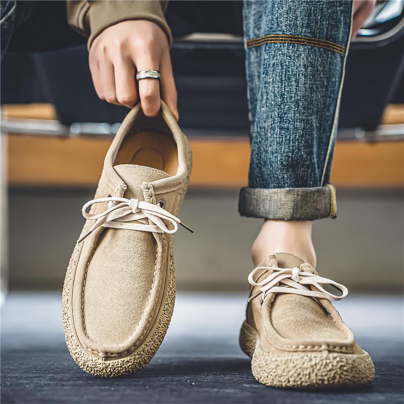 Man Shoes Fashion Outdoor Casual Shoes Retro Suede Leather Loafers Soft Sole Comfort Driving Shoes for Men Lace Up Walking Flats