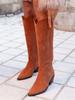 Dropshopping winter new fashion medium heel women's boots pointed suede high boots women's