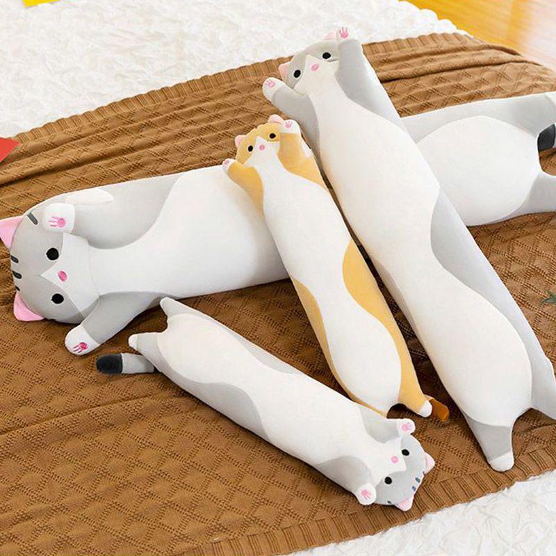 Cuddly Cylindrical Throw Pillow - Sleeping Girl & Cat Plush Leg-Clamping Doll