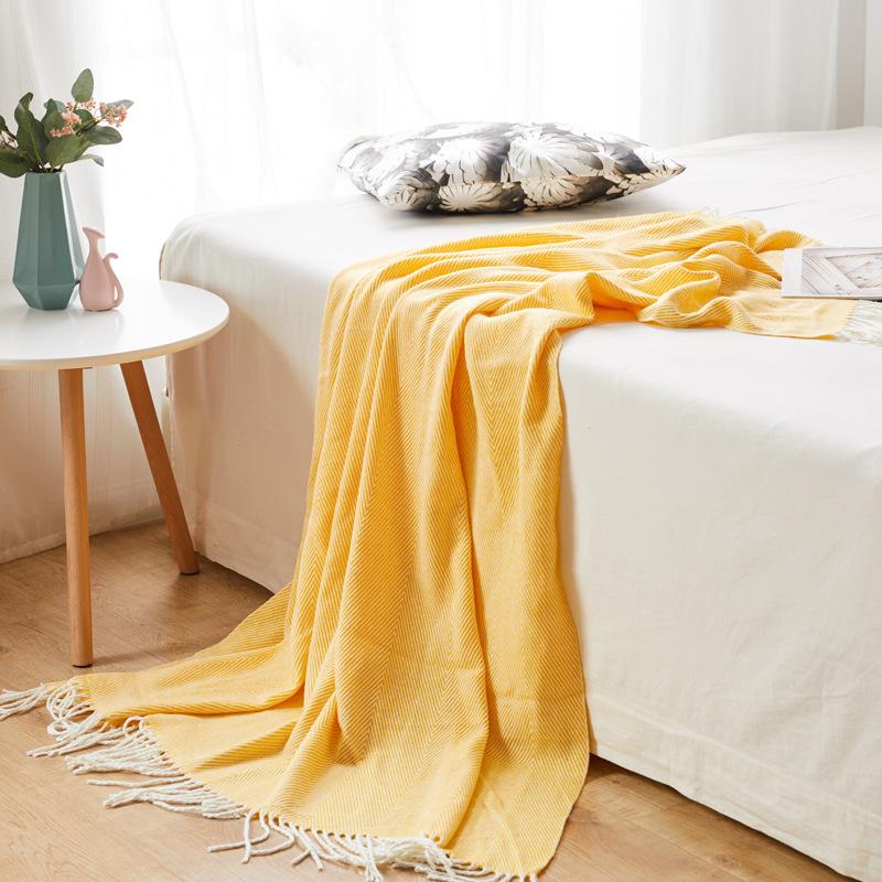 Woven Jacquard Wave Herringbone Fringe Blanket Acrylic Blanket for Beds, Outdoor, Travel Portable Blanket