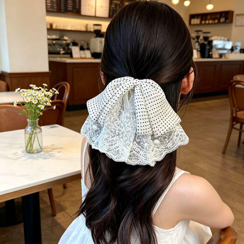Handmade Chiffon Floral Bow Ponytail Clip for Voluminous Hair