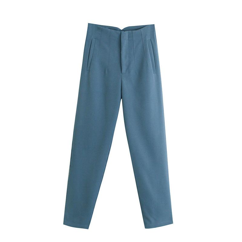 Women Chic FashionSeam Detail Office Wear Pants Vintage High Waist Zipper Fly Female Ankle Trousers Mujer
