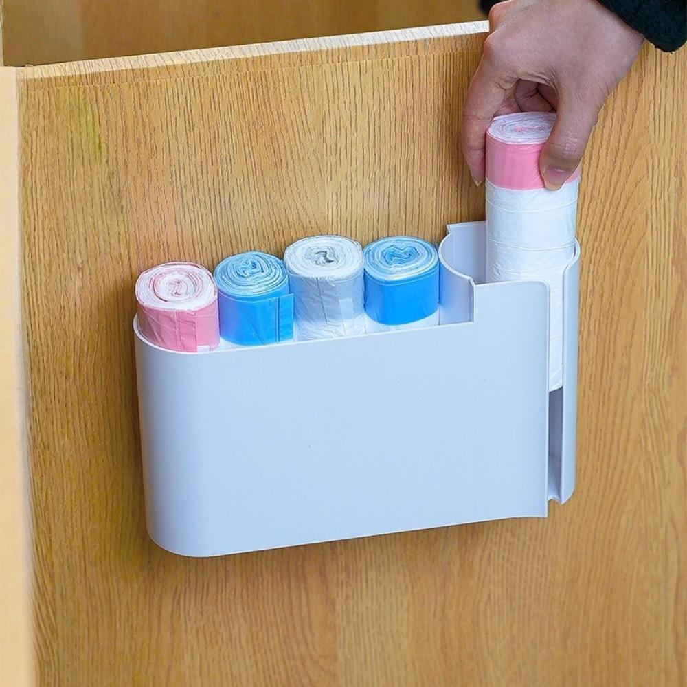 Plastic Trash Bag Organizer Dual-Compartment Wall Mounted Pull-out Type Trash Bag Dispenser Large Capacity Space Saving