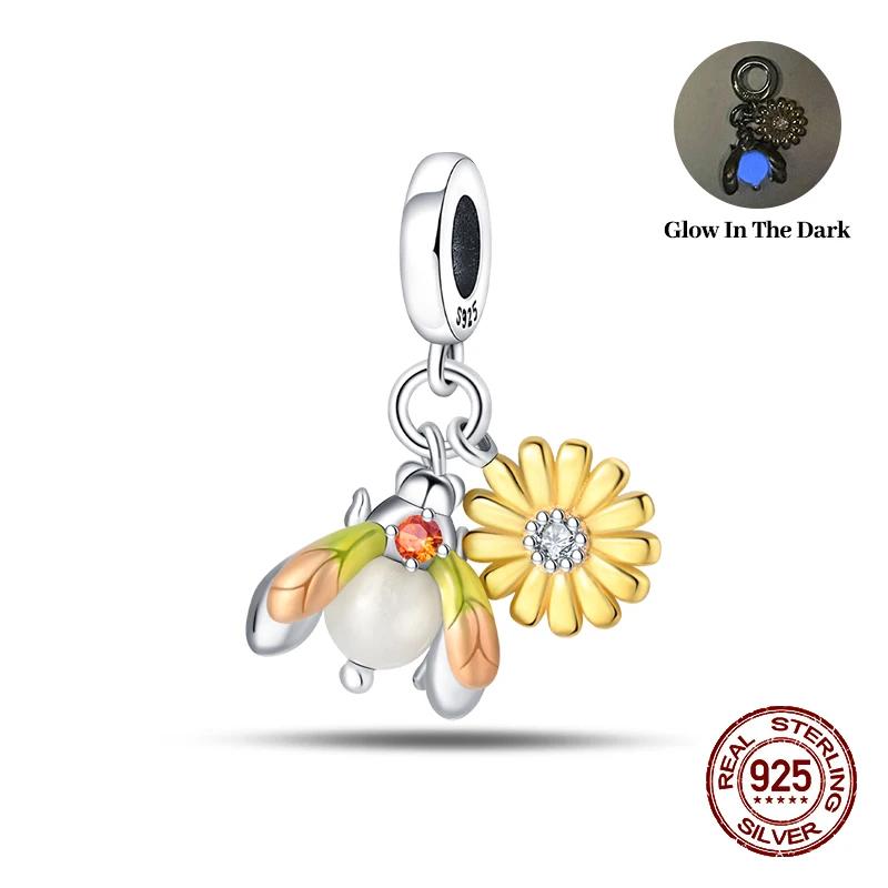 Spring Luminous Star Firefly Series Flowers Insect Animal Charms Beads Fitcopper Original Bracelets Women Fine Jewelry Gift
