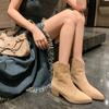 Fashion 2025 Autumn Cow Suede Women Shoes Pointed Toe Chunky Heel Boots for Women Fashion Short Boots Winter Boots Women Western Shoes