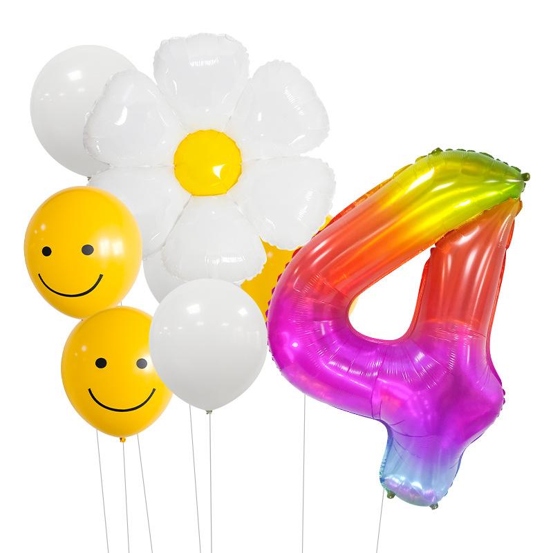 Small Fresh Small Wrinkle Chrysanthemum Yellow Smiley Face Children'S Birthday Digital Jelly Aluminum Film Latex Balloon Bundle