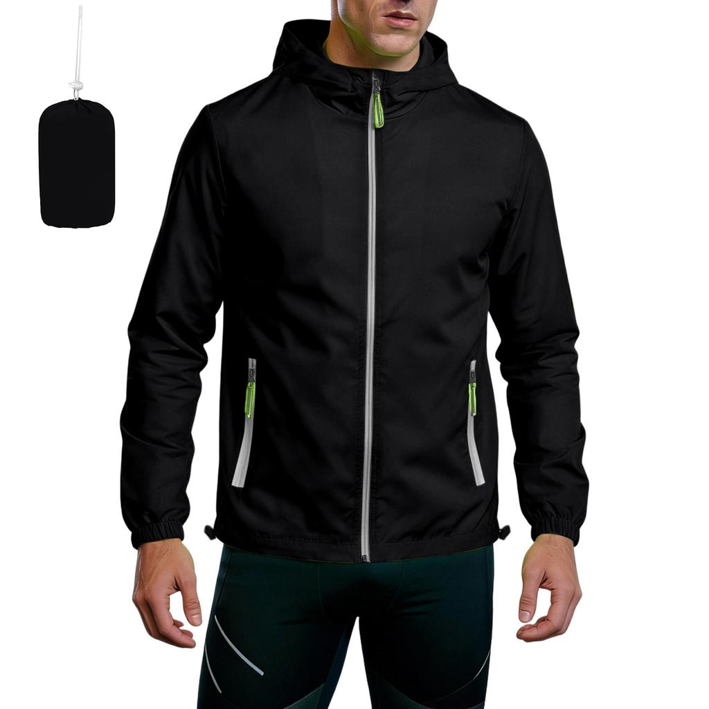 Unisex Lightweight Hooded Sports Jacket with Reflective Zipper Breathable Quick Dry with Storage Bag