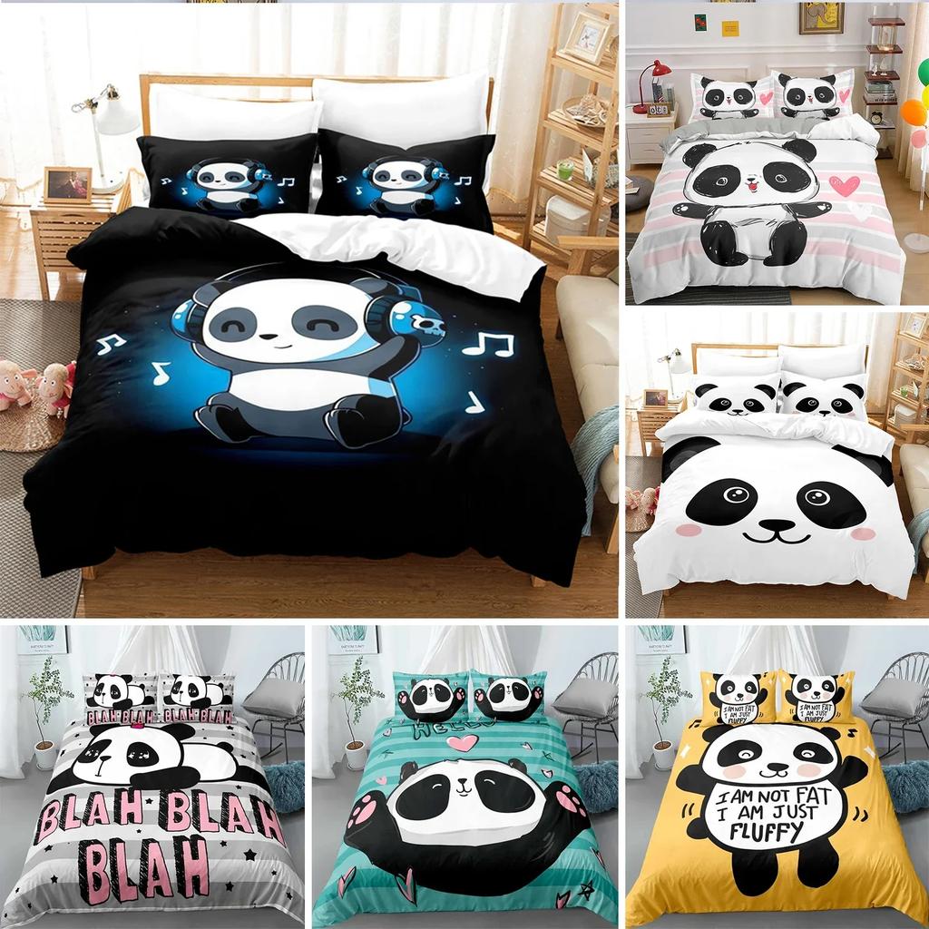 Cute Panda Animal Giant Panda Comfortable Duvet Quilt Cover Pillowcase Bedding Set Children Bedroom Decoration Home Textile