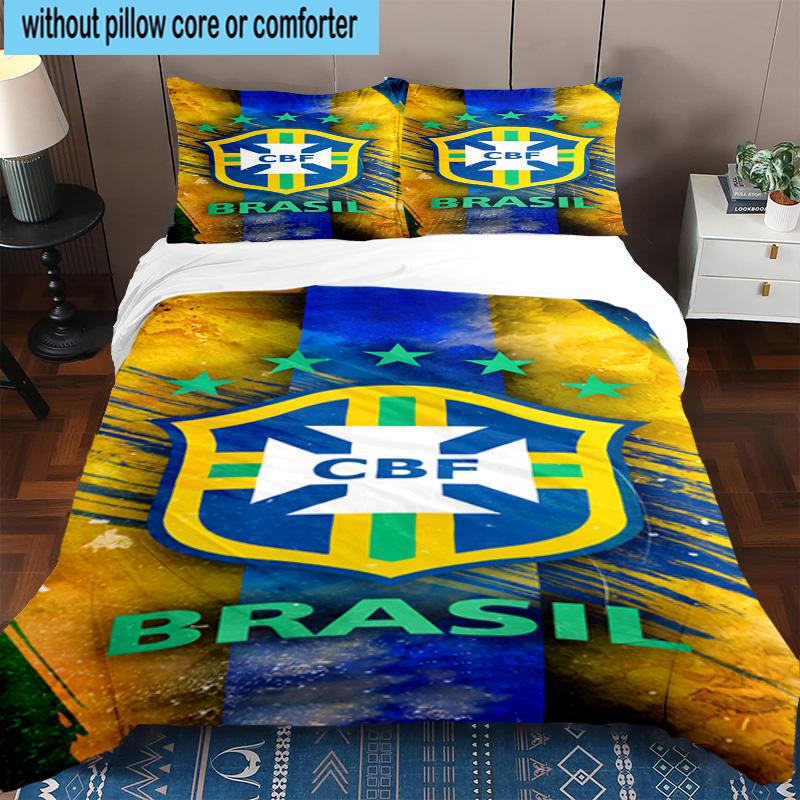 3pcs Brazilian Football Federation Printed Bedding Set Duvet Cover Closure Includes 1 Duvet Cover & 2 Pillowcases Bedding Sets Home Decor Gifts