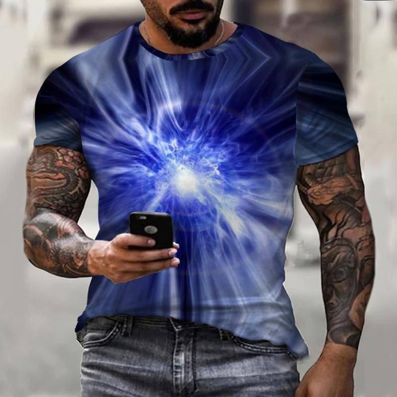 

Летняя футболка с круглым вырезом и 3D-принтом с художественными пейзажными узорами, модная повседневная мужская футболка с коротким рукавом 6XL