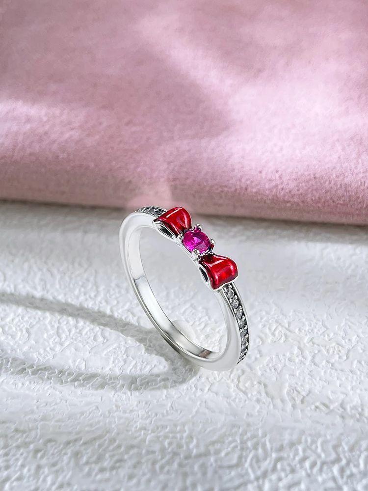 Anillo de Cóctel Elegante con Lazo Chapado en Cobre Piedra Roja Brillante Joyería Fina Para Mujeres y Adolescentes